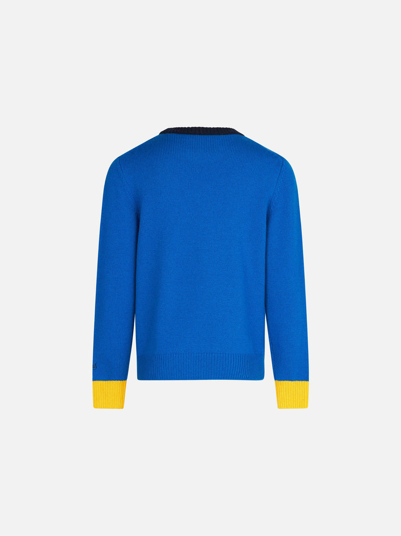 Boy blue crewneck sweater with embroidery