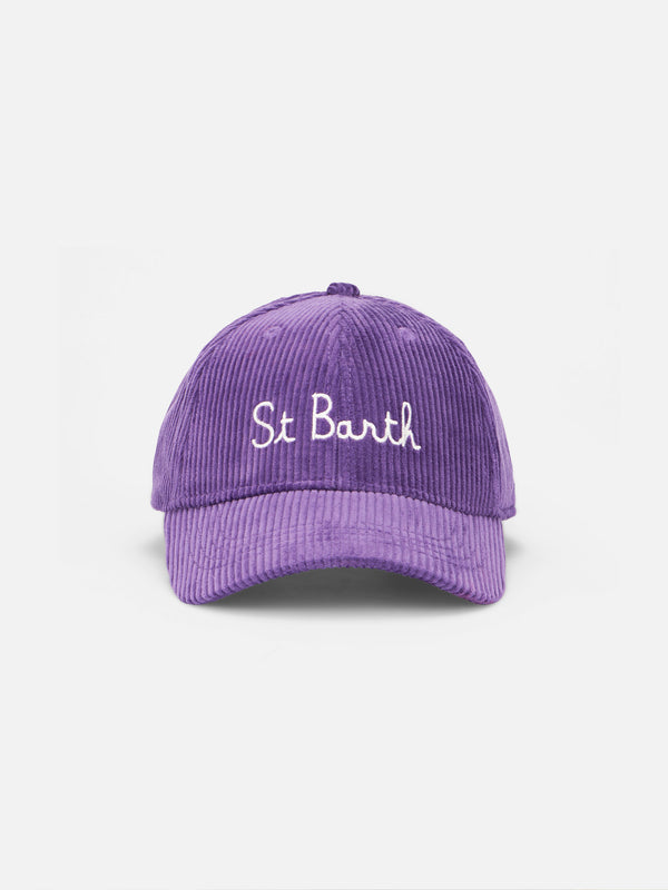 Cappello da baseball da donna in velluto a coste con ricamo "St. Barth"