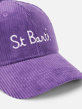 Cappello da baseball da donna in velluto a coste con ricamo "St. Barth"