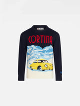 Boy navy blue sweater with Cortina jacquard print