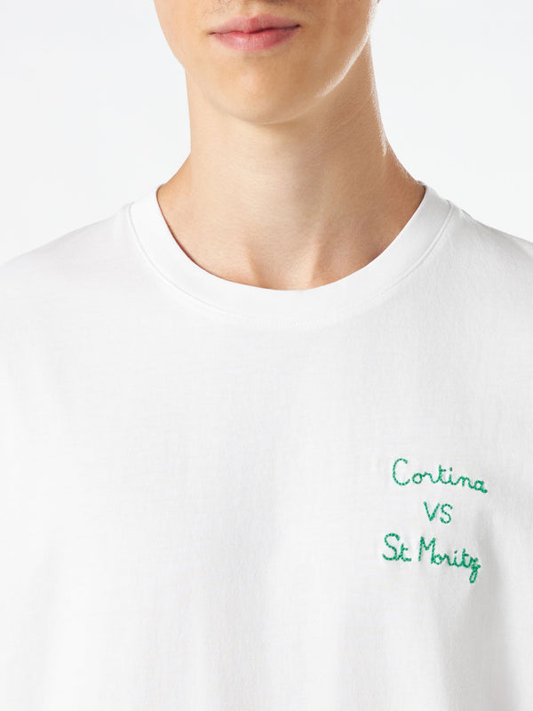 Man cotton t-shirt with Cortina vs St. Moritz embroidery