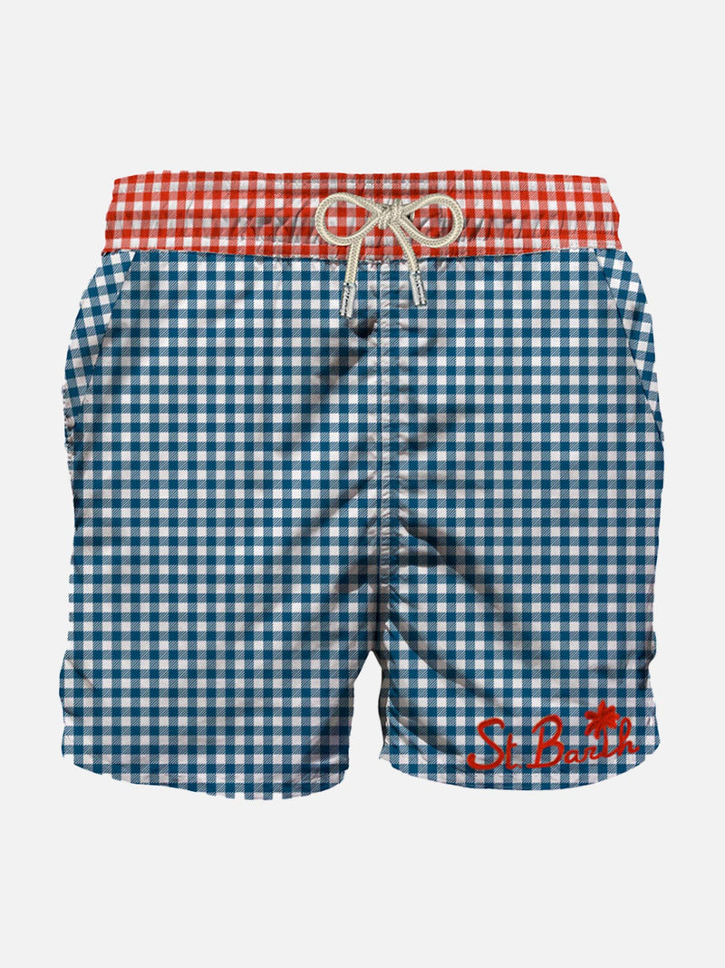 Man swim shorts gingham print with pocket