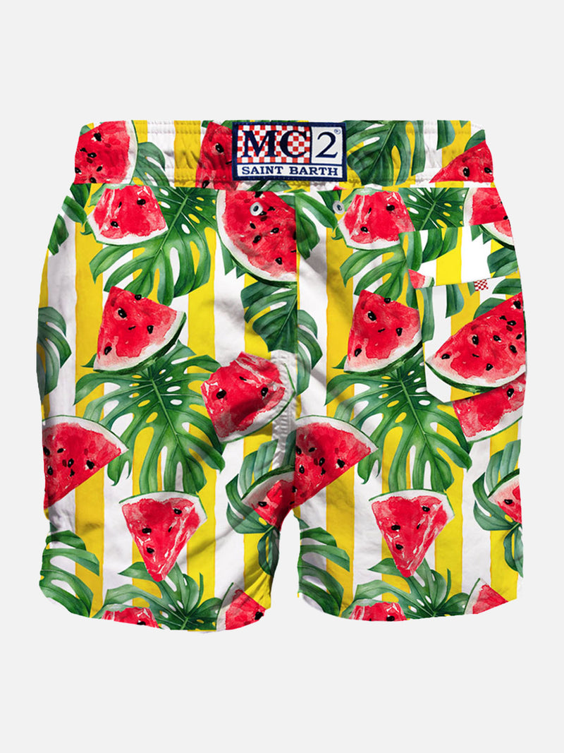 Mid-length swim shorts with watermelon print