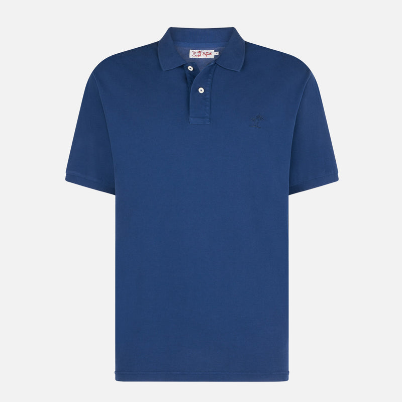 Denim piquet polo with St. Barth logo with vintage effect