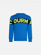 Boy blue sweater with Courma lettering