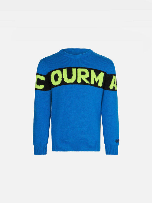 Boy blue sweater with Courma lettering