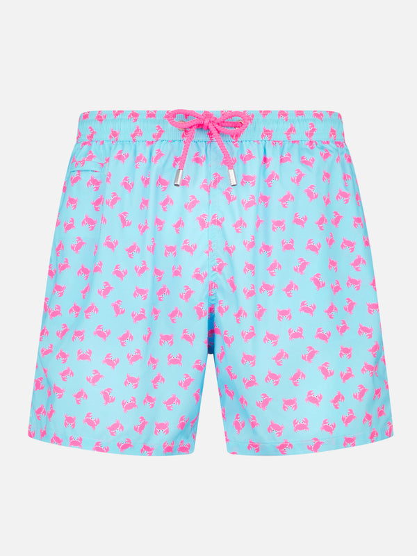 Man light fabric comfort swim shorts with crabs print