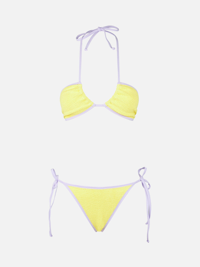 Gelber Crinkle-Bandeau-Bikini für Damen | MELISSA SATTA SONDEREDITION