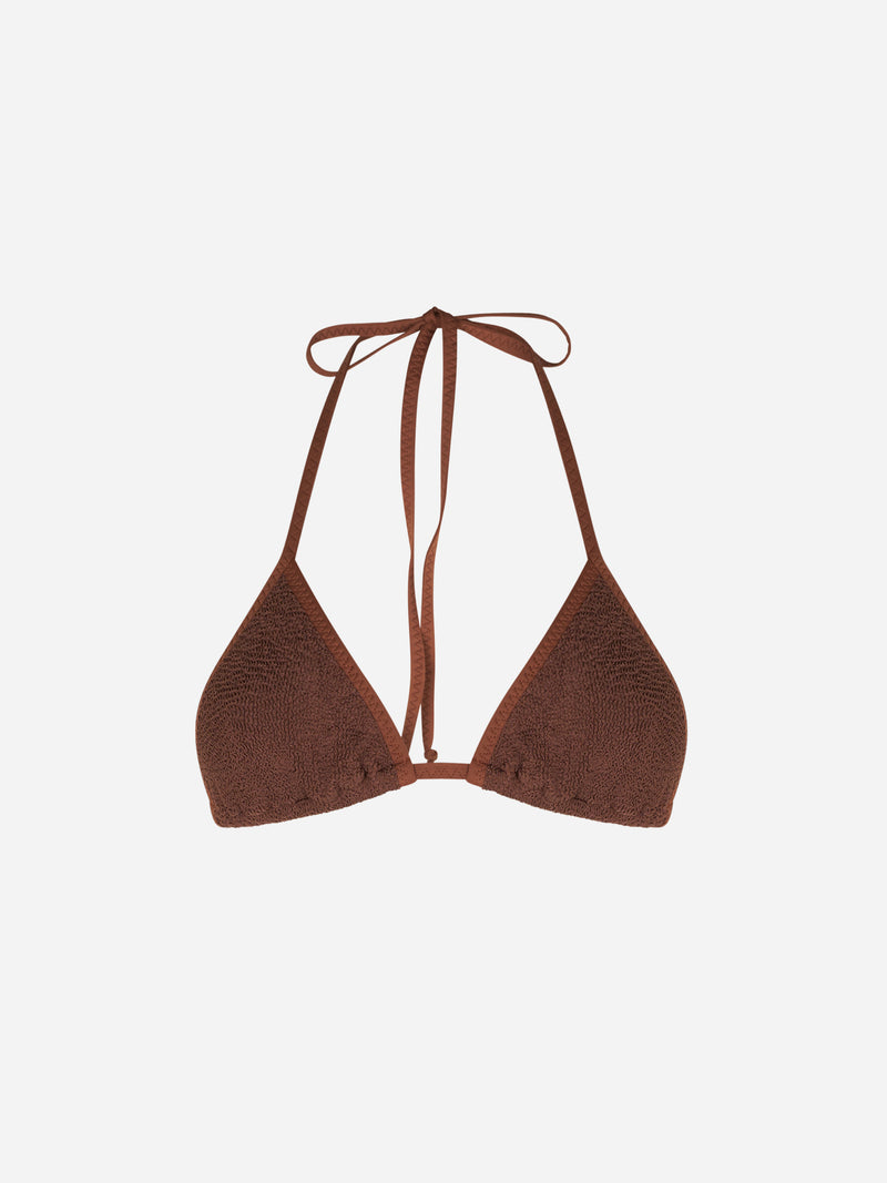 Woman brown crinkle triangle top swimsuit