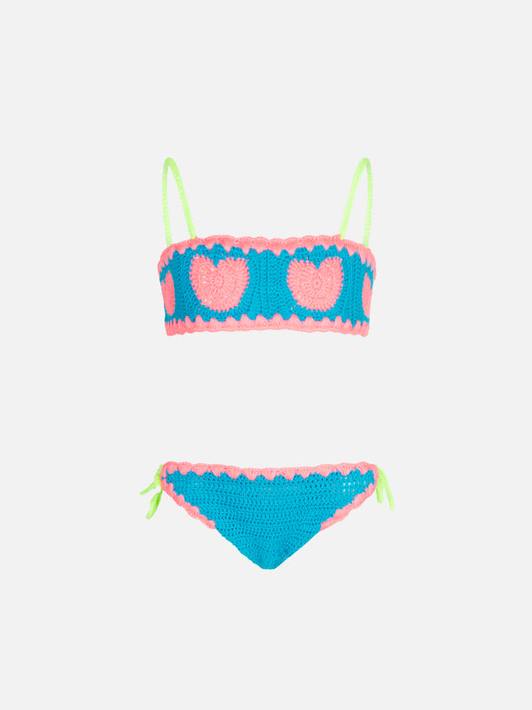 Girl crochet bandeau bikini with hearts