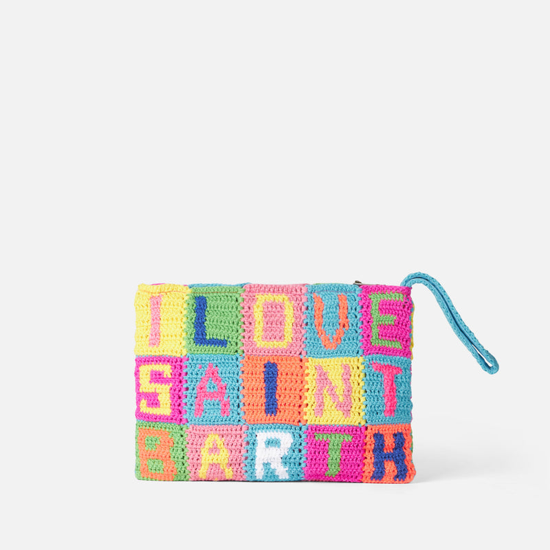 Parisienne crochet pouch bag with I love Saint Barth writing