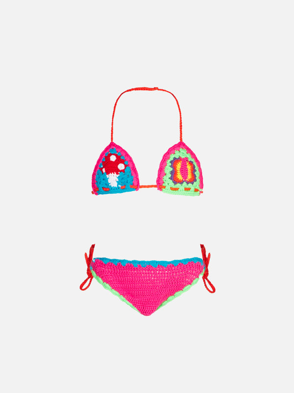 Bikini da bambina multicolore crochet con toppe