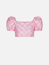 Crop-Top für Mädchen mit Gänseblümchen-Stickerei
