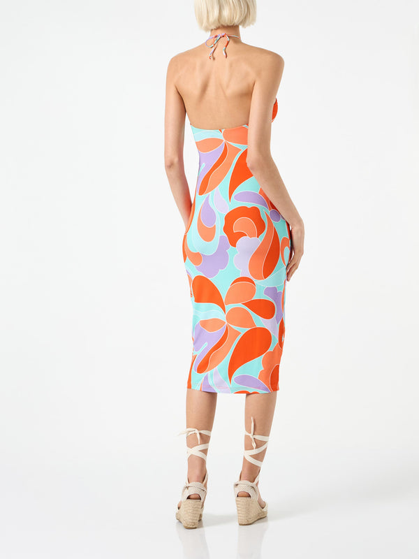 Longuette cutout wave printed dress