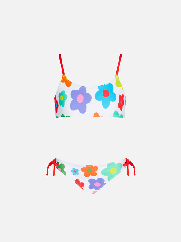 Girl bralette bikini with multicolor daisy print