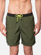 Dark green light fabric zipped swim shorts