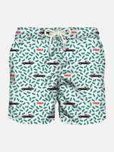 Man light fabric swim shorts with car and money print | DIABOLIK SPECIAL EDITION