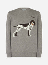 Man crewneck donegal sweater with country dog jacquard print