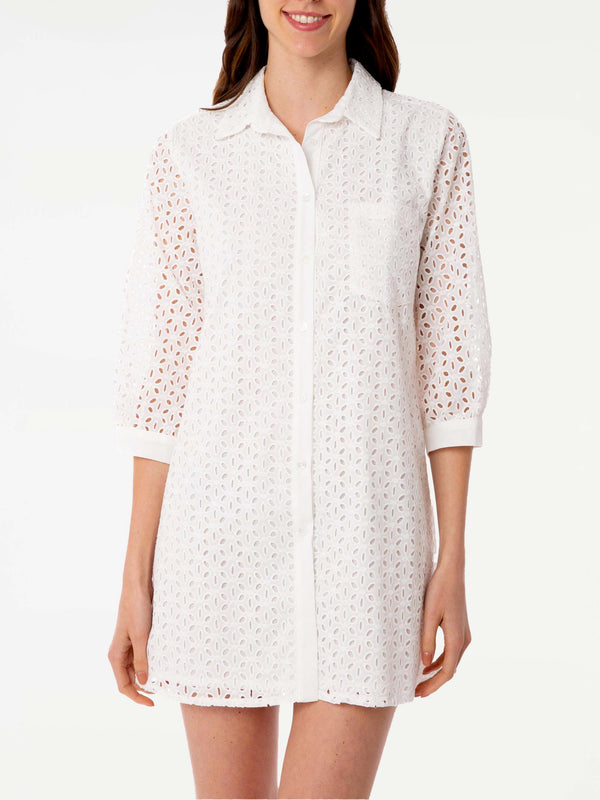 Woman white Sangallo shirt mini dress