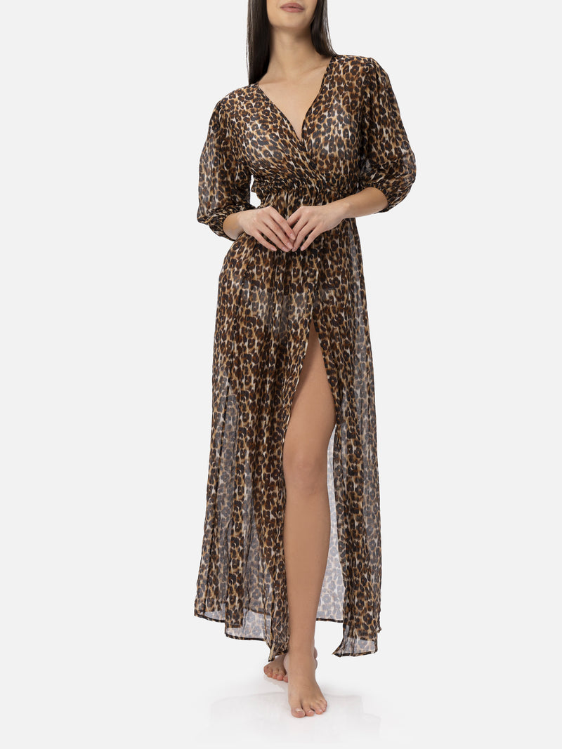 Cotton and silk long dress Bliss with animalier print