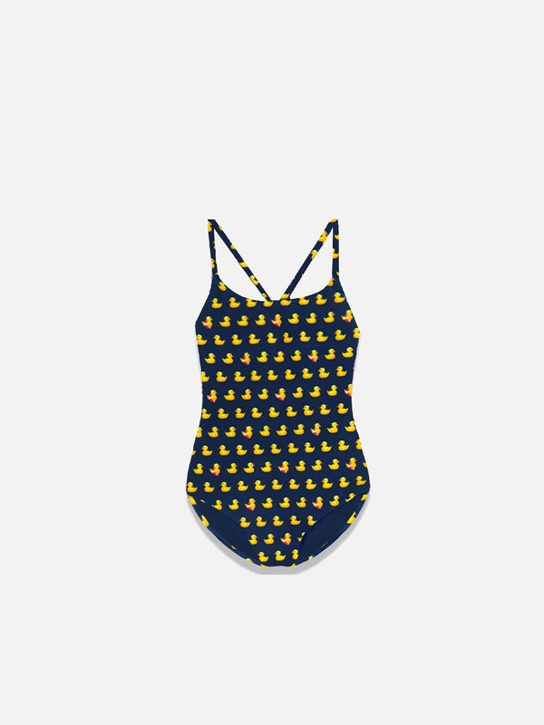 Ducky all over print girl's one piece
