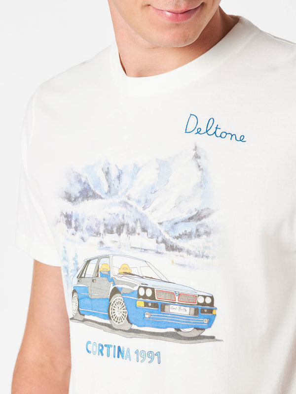 T-shirt da uomo in cotone pesante con ricamo Deltone