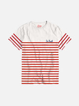 Embroidered cotton  t-shirt  red striped