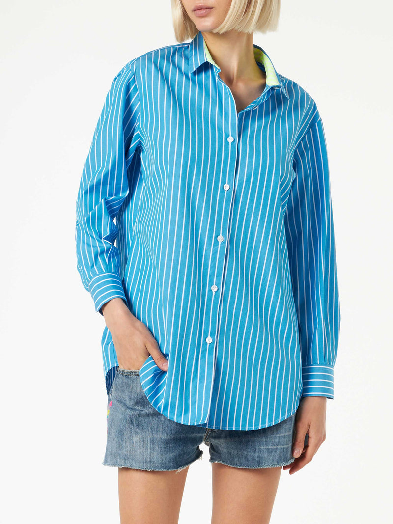 Striped cotton shirt with Born in St. Barth embroidery
