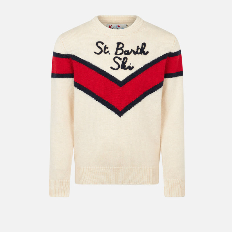Boy crewneck sweater with Saint Barth ski embroidery