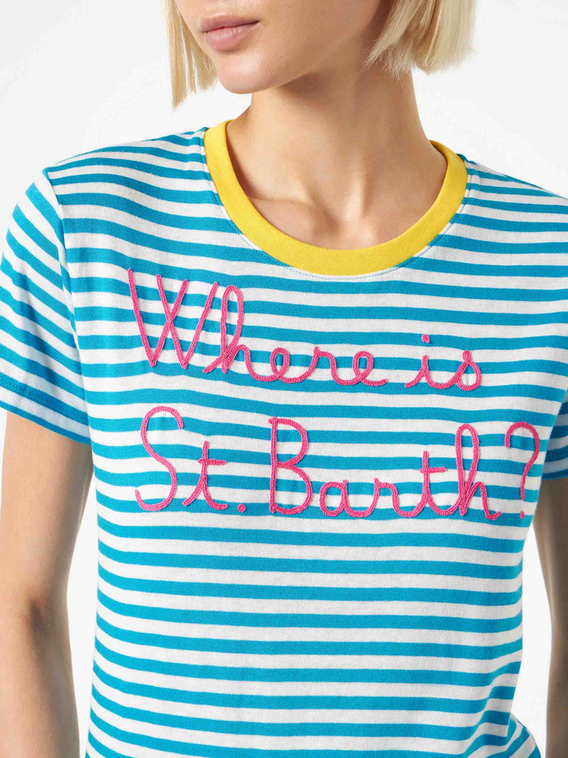 Bluette cotton t-shirt with Where is St. Barth? embroidery