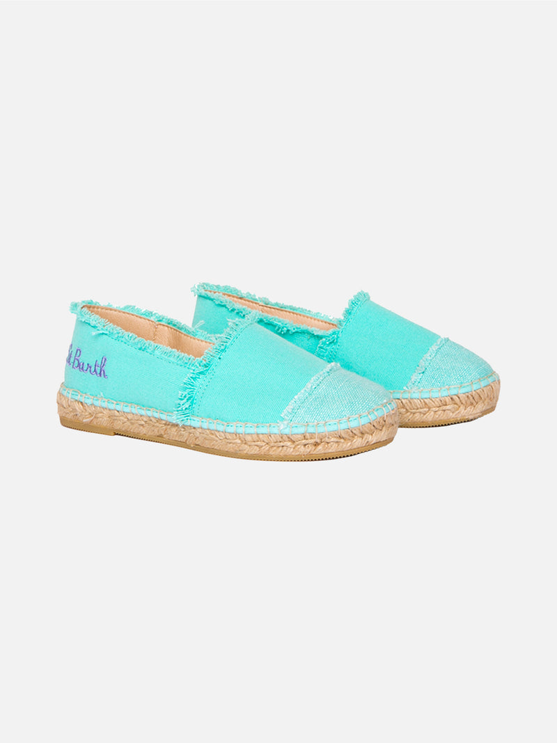 Water green canvas espadrillas with embroidery