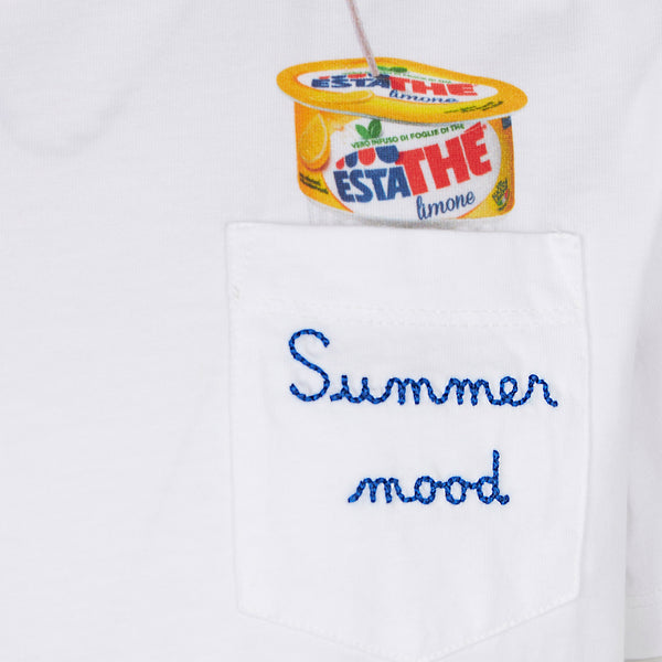 T-shirt da bambino in cotone con stampa e ricamo Estathé summer mood | Edizione speciale Estathé®