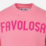 Girl crewneck pink sweater with Favolosa rhinestones print