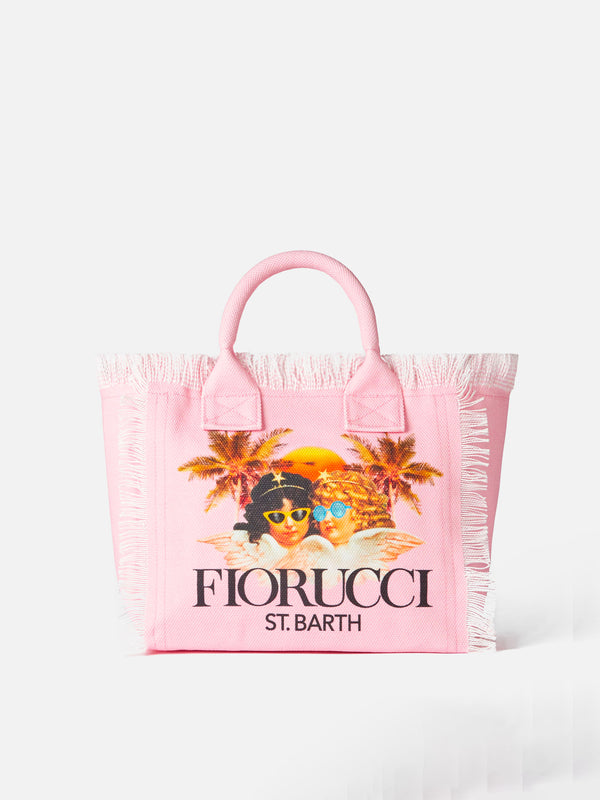 Borsa a mano Colette in tela di cotone rosa con stampa Angeli Fiorucci | FIORUCCI SPECIAL EDITION