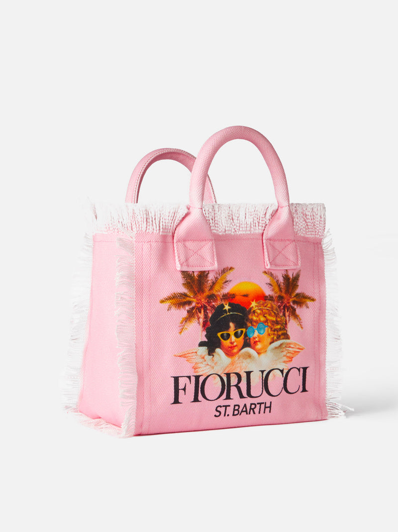 Borsa a mano Colette in tela di cotone rosa con stampa Angeli Fiorucci | FIORUCCI SPECIAL EDITION
