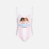 Girl striped one piece swim suit with Fiorucci Angels print | FIORUCCI SPECIAL EDITION
