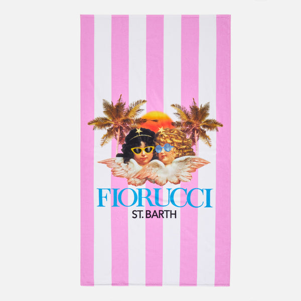 Printed soft terry beach towel with stripes and Fiorucci Angels | FIORUCCI SPECIAL EDITION