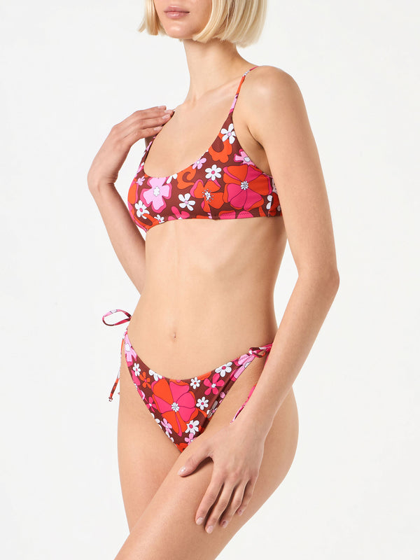 Damen-Bralette-Bikini mit Retro-Blumendruck