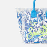 Vanity-Schultertasche aus Segeltuch mit blauem Blumendruck