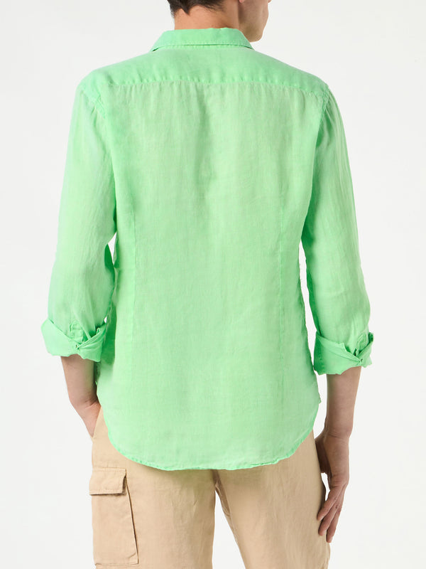 Man water color fluo green linen Pamplona shirt