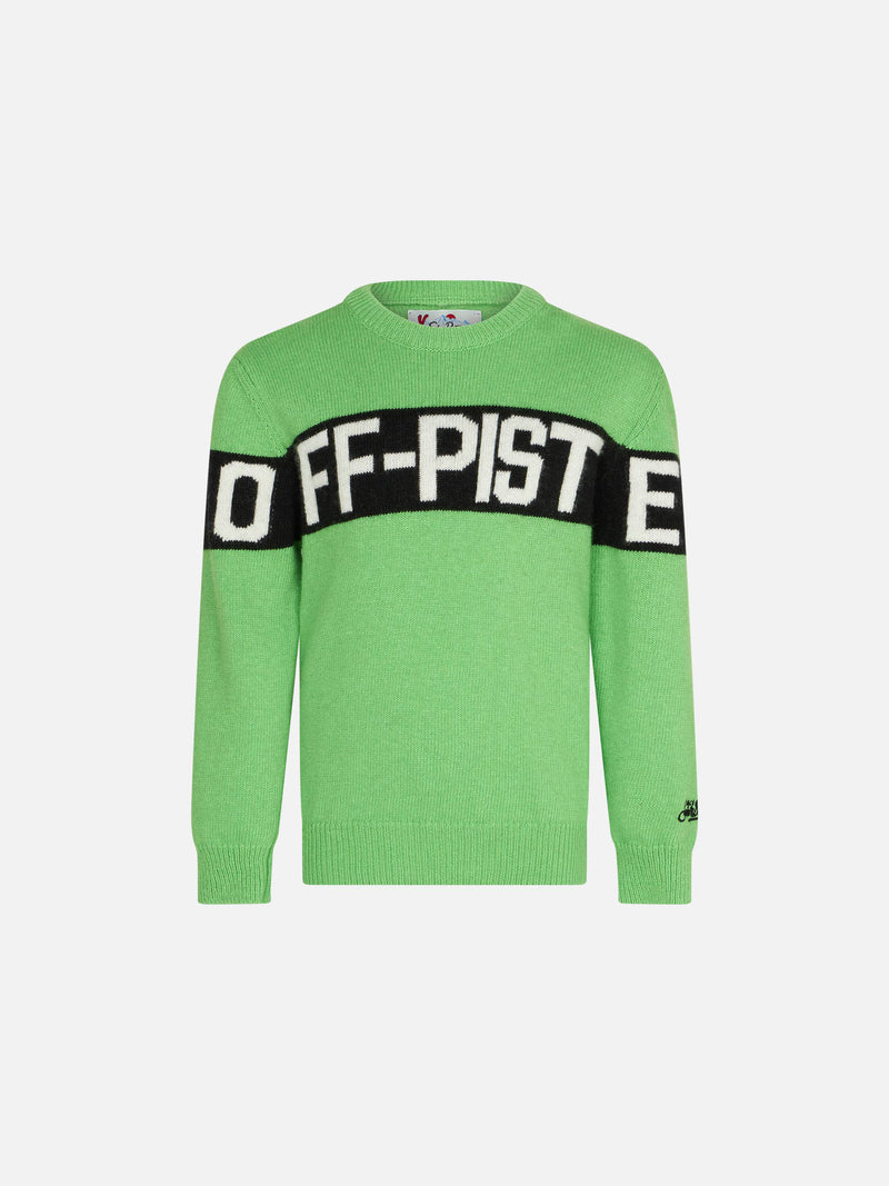Boy fluo green sweater with Off-Piste lettering
