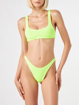 Damen-Bralette-Bikini in Crinkle-Fluo-Gelb