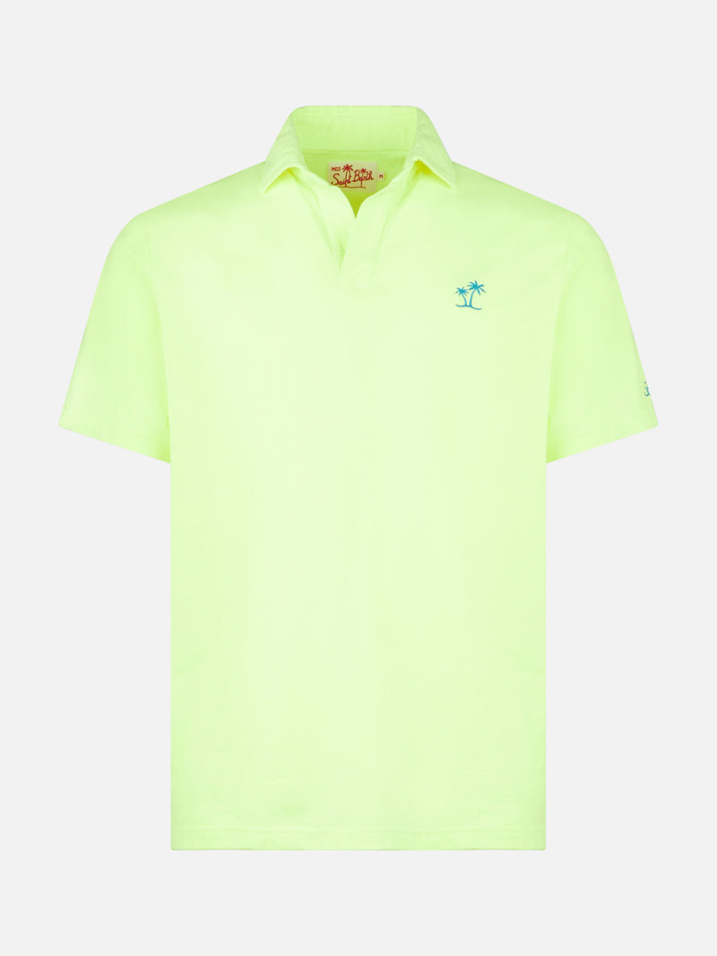 Fluo yellow cotton jersey man polo