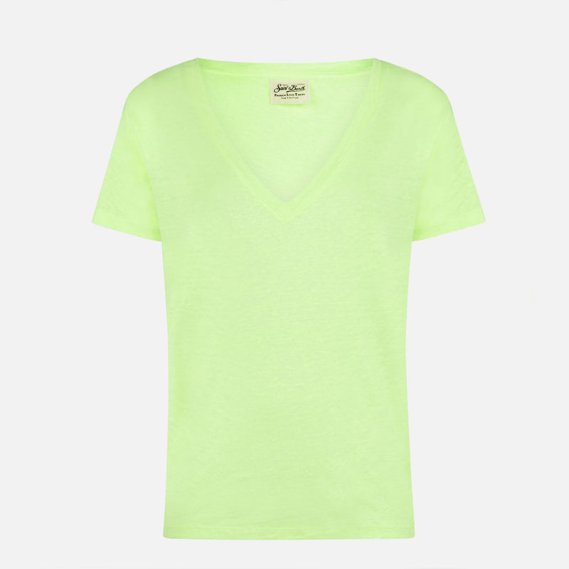 Woman fluo yellow linen t-shirt