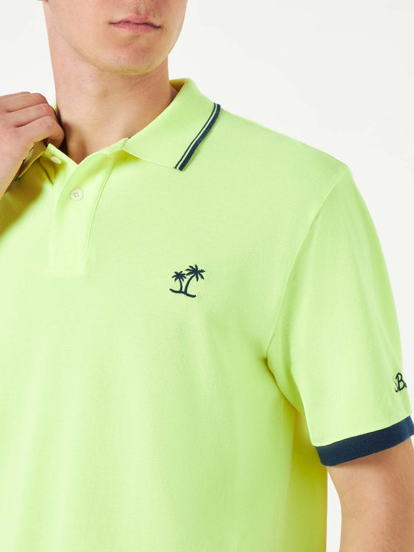 Fluo yellow piquet polo with St. Barth logo