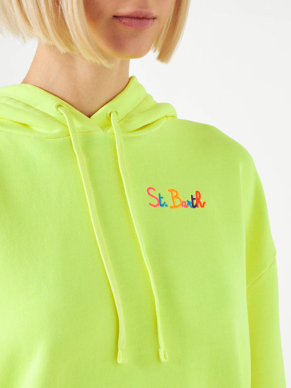 Fluo yellow hoodie with St. Barth embroidery