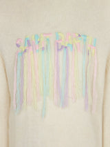 Girl brushed sweater with fringed embroidery