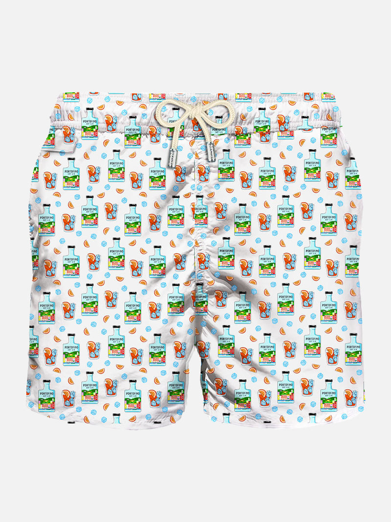 Man light fabric swim shorts with Gin print | PORTOFINO DRY GIN SPECIAL EDITION