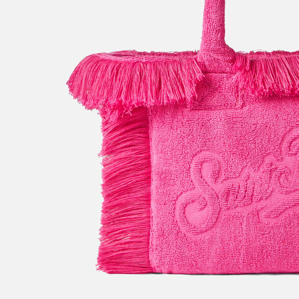 Colette fuchsia terry soft handbag with embossed logo