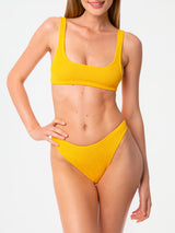 Woman yellow crinkle bralette bikini